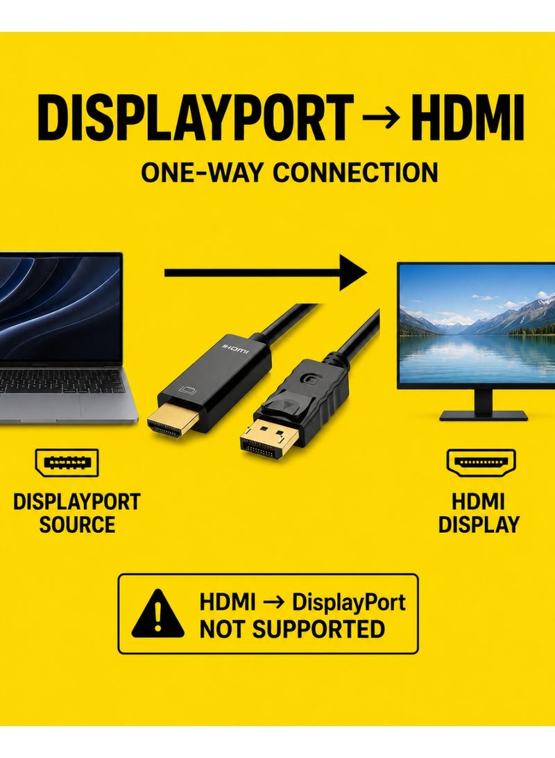 تي بي بردج كابل TP-BRIDGE من DisplayPort إلى HDMI بطول 1.8 متر (6 أقدام)، يدعم معايير DP 1.2 وHDMI 1.4 ودقة 4K بتردد 30 هرتز؛ كابل أحادي الاتجاه لتوصيل أجهزة الكمبيوتر المكتبية والمحمولة بشاشات العرض أو أجهزة التلفاز أو أجهزة العرض الضوئي (البروجيكتور). - Image 3