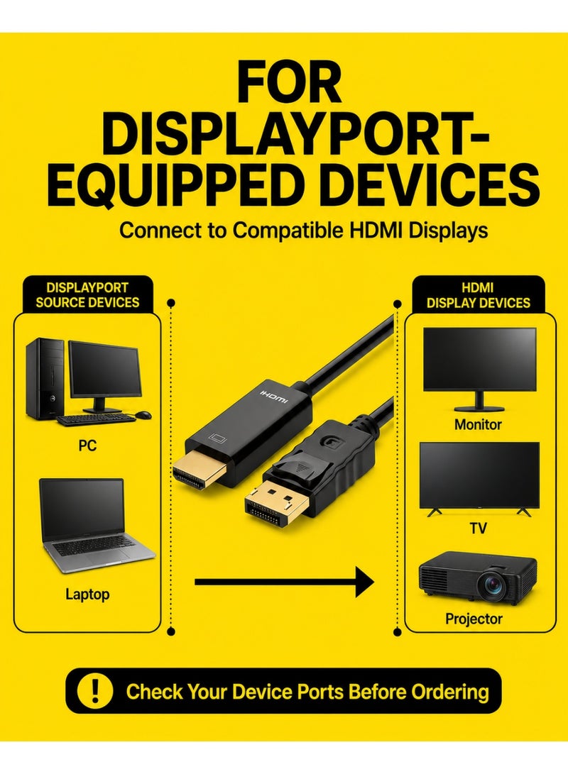 تي بي بردج كابل TP-BRIDGE من DisplayPort إلى HDMI بطول 1.8 متر (6 أقدام)، يدعم معايير DP 1.2 وHDMI 1.4 ودقة 4K بتردد 30 هرتز؛ كابل أحادي الاتجاه لتوصيل أجهزة الكمبيوتر المكتبية والمحمولة بشاشات العرض أو أجهزة التلفاز أو أجهزة العرض الضوئي (البروجيكتور). - Image 4