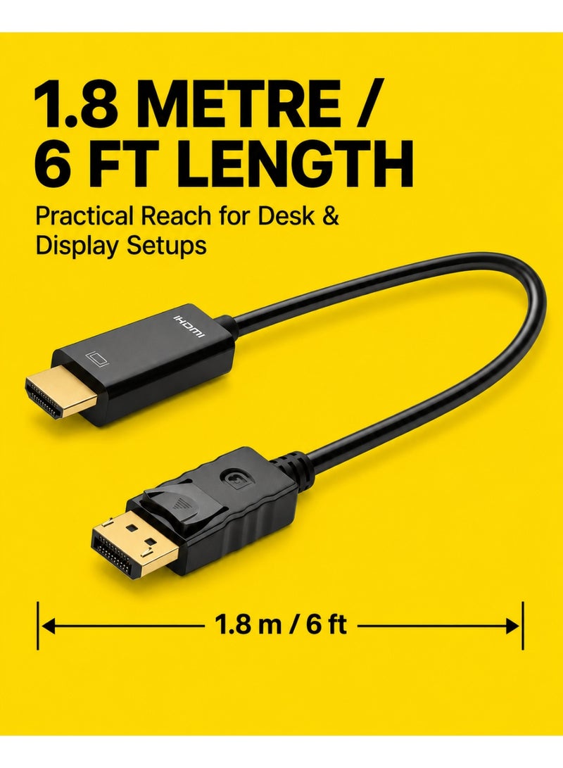 تي بي بردج كابل TP-BRIDGE من DisplayPort إلى HDMI بطول 1.8 متر (6 أقدام)، يدعم معايير DP 1.2 وHDMI 1.4 ودقة 4K بتردد 30 هرتز؛ كابل أحادي الاتجاه لتوصيل أجهزة الكمبيوتر المكتبية والمحمولة بشاشات العرض أو أجهزة التلفاز أو أجهزة العرض الضوئي (البروجيكتور). - Image 5