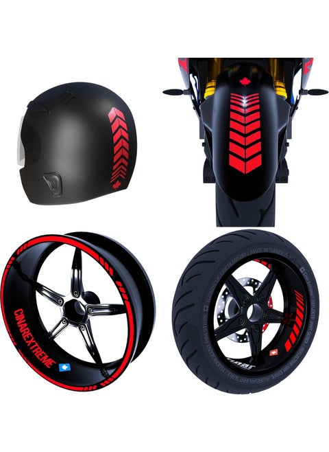 Moto Rider Set of 4 Stickers Reflective Red Inner Outer Rim Strip Helmet and Fender