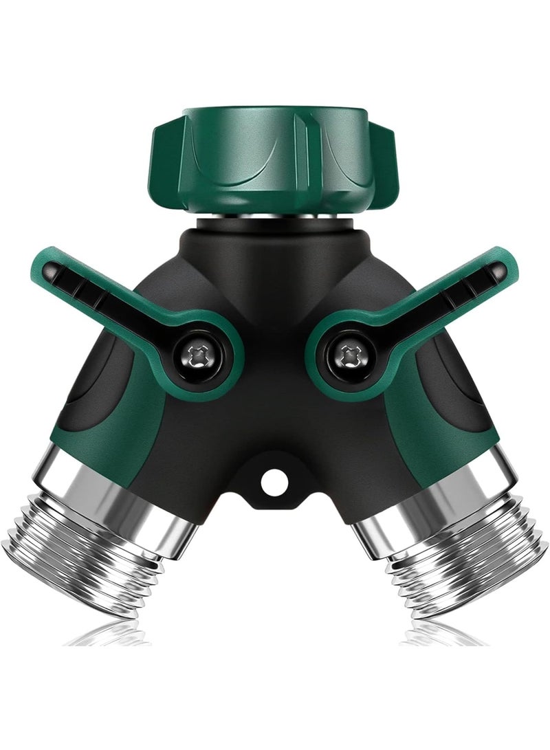 OSHIMA Hose Splitter 2 Way, 2 Way Garden Hose Splitter, Water Spigot Splitter for Heavy Duty Metal Outdoor 3/4 Inch Faucet Y Connector, with 3 Leakproof Washers & 1 tape - Image 1