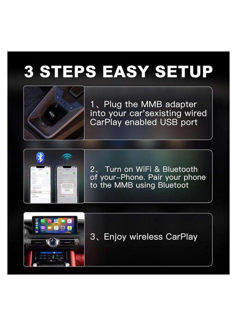 Captaintech CarPlay Adapter, 2024 New Upgrades Wired to Wireless CarPlay Dongle Carplay, Support Online Update,No delay Plug & Play only for All Factory Wired CarPlay Cars  - Image 4