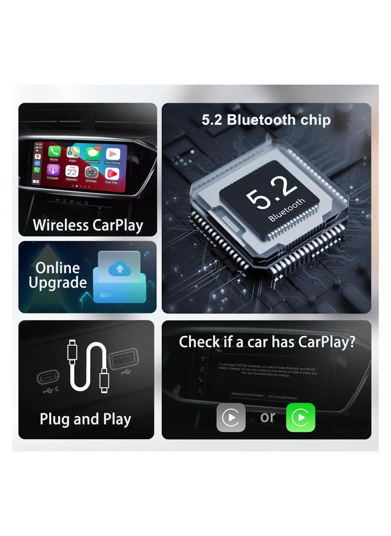 Captaintech CarPlay Adapter, 2024 New Upgrades Wired to Wireless CarPlay Dongle Carplay, Support Online Update,No delay Plug & Play only for All Factory Wired CarPlay Cars  - Image 5
