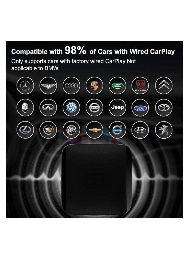 CarPlay Adapter, 2024 New Upgrades Wired to Wireless CarPlay Dongle Carplay, Support Online Update,No delay Plug & Play only for All Factory Wired CarPlay Cars