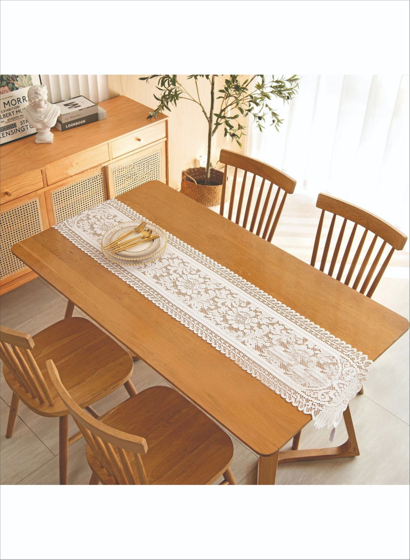 Kutis Hollow Lace Table Runner White 182x 33 cm - Image 1