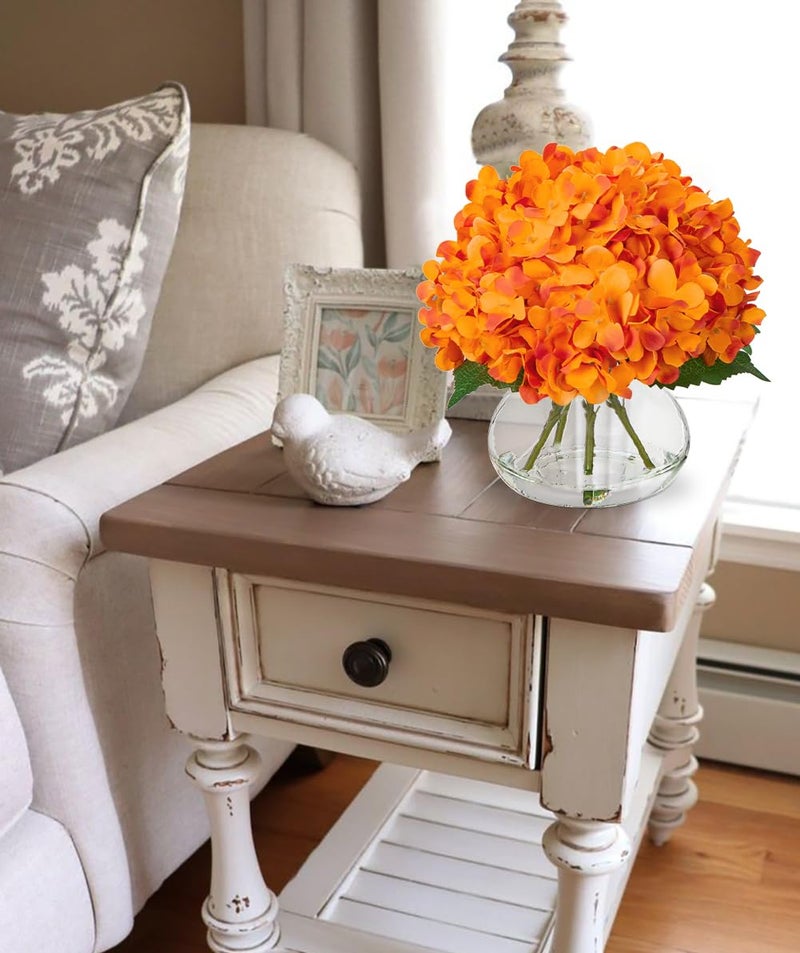 Hollyone Hydrangea Artificial Flowers in Vase Orange Silk Fake Flowers Arrangements with Glass Vase with Faux Water Faux Floral Bulk Bouquet for Office Table Centerpiece Shelf Home Decoration - Image 4