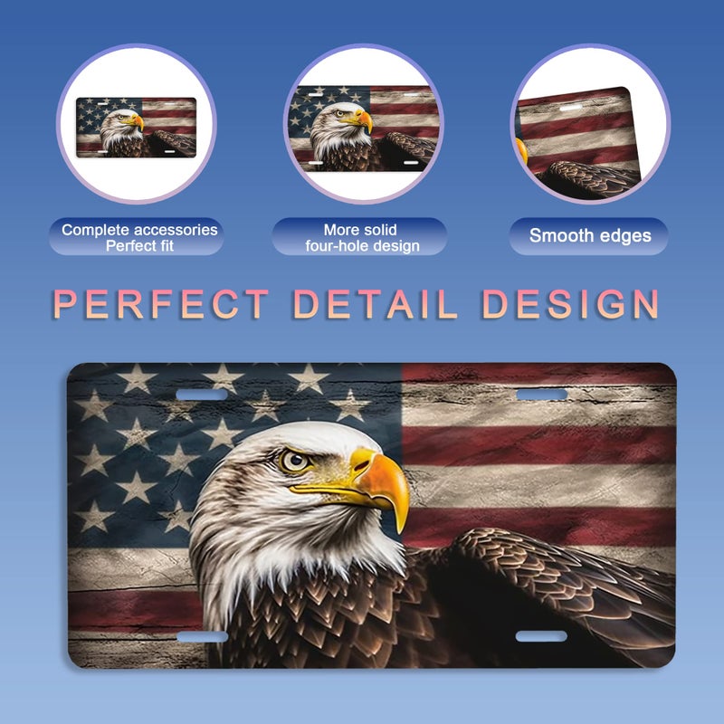 Snowmolle Front License Plate,American Flag with Eagle License Plates Cover Rust-Proof Stainless Steel Metal Car Plate Tag Funny Novelty Vanity Tag Screw Decorative for Men Women Display Use Only - Image 2