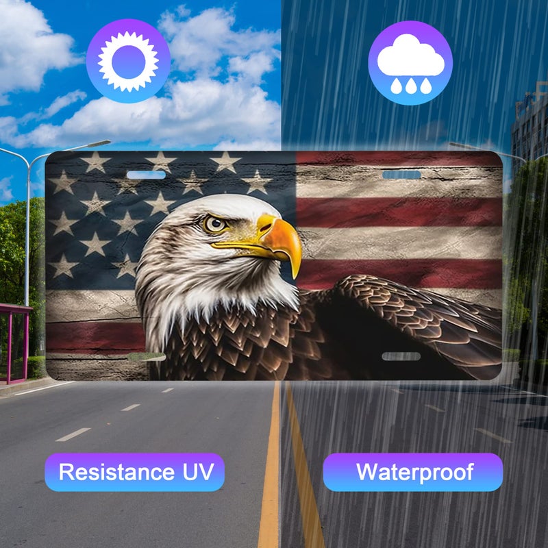 Snowmolle Front License Plate,American Flag with Eagle License Plates Cover Rust-Proof Stainless Steel Metal Car Plate Tag Funny Novelty Vanity Tag Screw Decorative for Men Women Display Use Only - Image 4