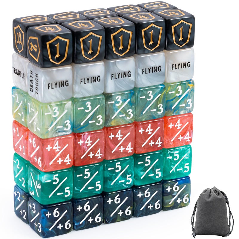 Tinzum 60 Pieces MTG Dice Set with Keyword Token Dice Plus 1 Life Counter Shield in 6 Colors for MTG Cards Gaming Accessories - Image 3