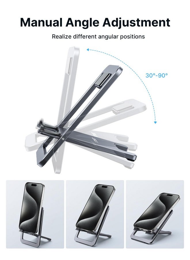 JSAUX JSAUX Cell Phone Stand, Foldable Aluminum Adjustable Phone Holder for Desk Portable Travel Essentials Office Accessories Compatible with iPhone 16 15 14 13 Pro Max Samsung S24 S23 Ultra Kindle-Gray  - Image 4