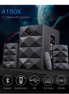 F&D Bluetooth Multimedia Speaker with Subwoofer Satellite Speaker Digital LED Display Remote Digital FM & USB,2.1 Channel, A180X, Black  - Image 1