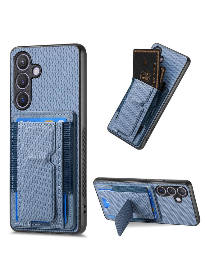 S-TOP Case For Samsung Galaxy S22+ 5G Carbon Fiber Fold Stand Elastic Card Bag Phone Case - Image 1