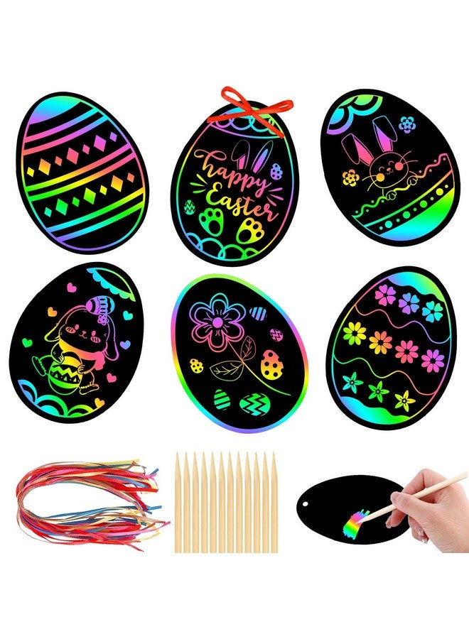 JULMELON 36 PCS Easter Egg Scratch Art for Kids, Rainbow Magic Scratch Paper Easter Crafts for Kids Easter Gifts School Classroom Activities Project Party Favors Basket Fillers - Image 1