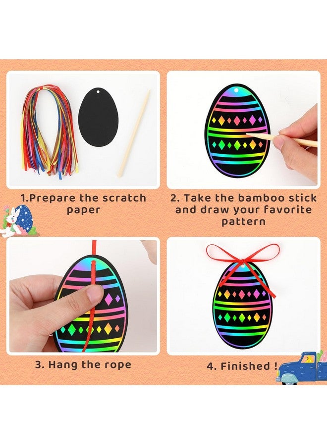 JULMELON 36 PCS Easter Egg Scratch Art for Kids, Rainbow Magic Scratch Paper Easter Crafts for Kids Easter Gifts School Classroom Activities Project Party Favors Basket Fillers - Image 3
