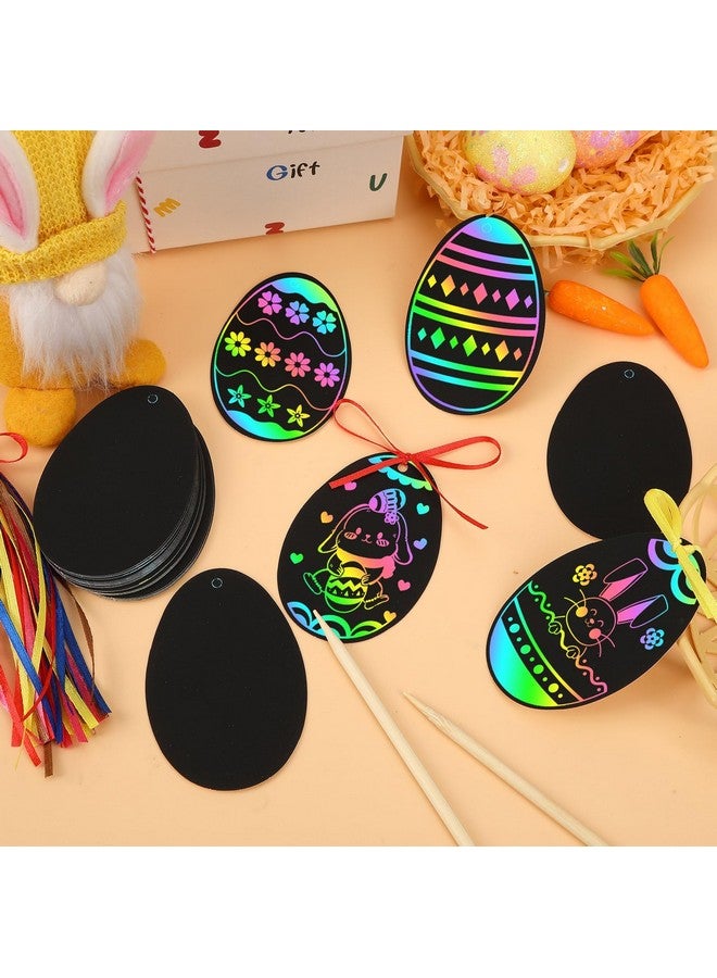 JULMELON 36 PCS Easter Egg Scratch Art for Kids, Rainbow Magic Scratch Paper Easter Crafts for Kids Easter Gifts School Classroom Activities Project Party Favors Basket Fillers - Image 4