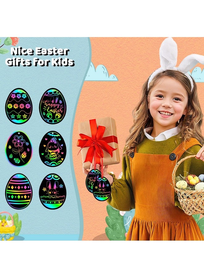 JULMELON 36 PCS Easter Egg Scratch Art for Kids, Rainbow Magic Scratch Paper Easter Crafts for Kids Easter Gifts School Classroom Activities Project Party Favors Basket Fillers - Image 5