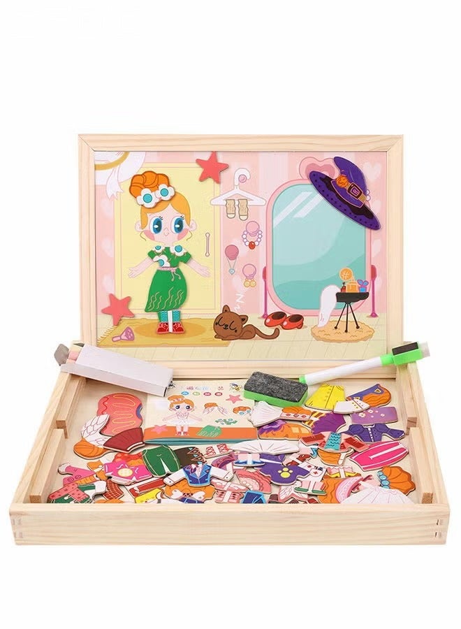 Magnetic Drawing Board, Girls Dress up themed toys, Wooden Puzzles Games Toys for Kids Drawing Learning - Image 1