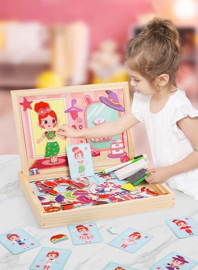 Magnetic Drawing Board, Girls Dress up themed toys, Wooden Puzzles Games Toys for Kids Drawing Learning - Image 5