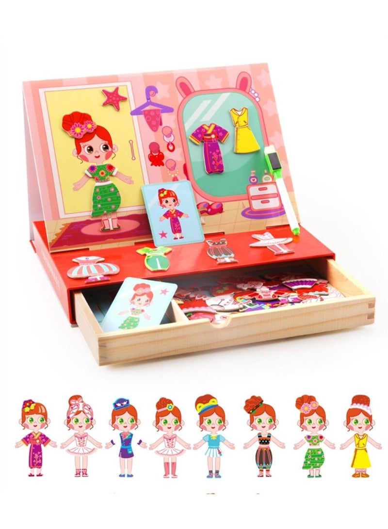 Magnetic Drawing Board, Girls Dress up themed toys, Wooden Puzzles Games Toys for Kids Drawing Learning - Image 2