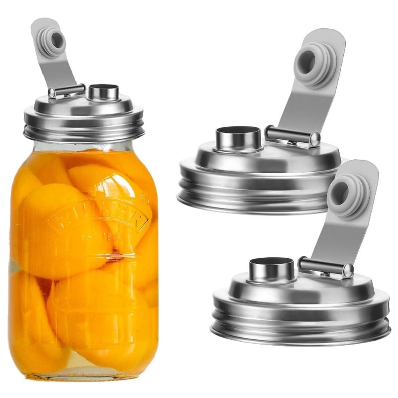 CHOULULUED Mason Jar Pour Spout Lid Stainless Steel, Wide Mouth Pour Spout Flip Cap Lids for Mason Jars,No Rust Leaking Proof for Home Brewing Fruit Fermenting Drinks Airtight(2PCS) - Image 1
