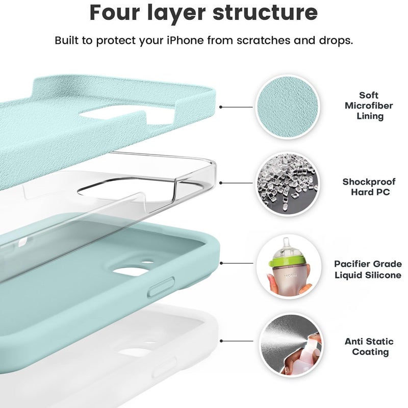 Vooii Compatible with iPhone 13 Case, Liquid Silicone Upgrade [Camera Protection] [Soft Anti-Scratch Microfiber Lining] Shockproof Phone Case for iPhone 13 6.1 inch - Mint - Image 2