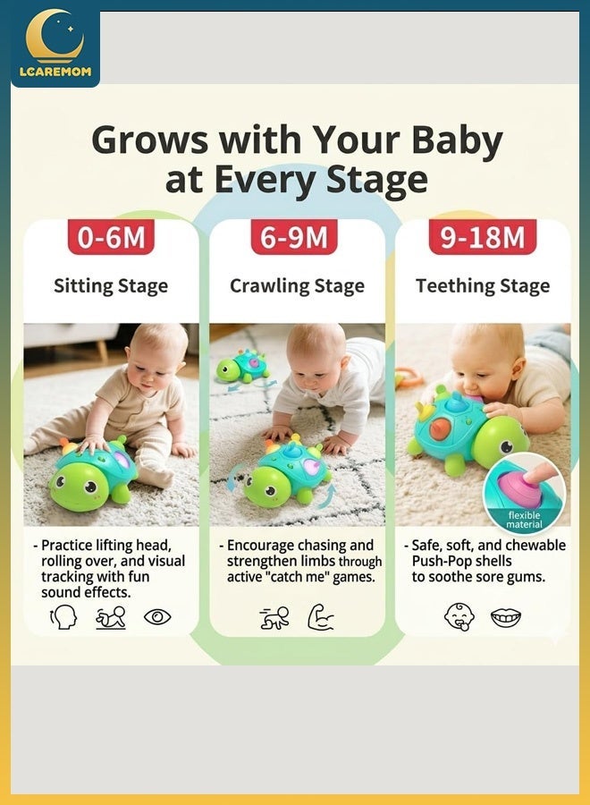 LCAREMOM Baby Crawling Toy Musical Light Turtle, Electric Crawling Toy Baby for 0-18 Months, Tummy Time Toy with Music & Light, Interactive Baby Moving Toy for Infants Toddler Boys Girls - Image 4