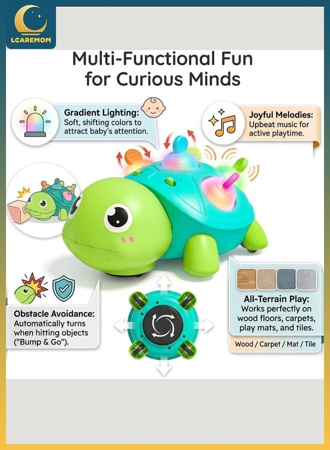 LCAREMOM Baby Crawling Toy Musical Light Turtle, Electric Crawling Toy Baby for 0-18 Months, Tummy Time Toy with Music & Light, Interactive Baby Moving Toy for Infants Toddler Boys Girls - Image 3