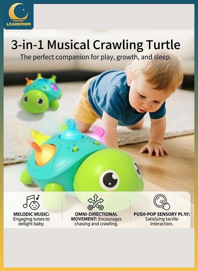 LCAREMOM Baby Crawling Toy Musical Light Turtle, Electric Crawling Toy Baby for 0-18 Months, Tummy Time Toy with Music & Light, Interactive Baby Moving Toy for Infants Toddler Boys Girls - Image 2