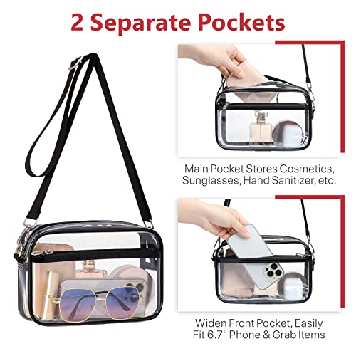 PACKISM Clear Bag for Stadium Events - Clear Purses for Women Stadium Crossbody with Widen Front Pocket Adjustable Strap for Game Day Concerts Sports Festivals, Black - Image 4
