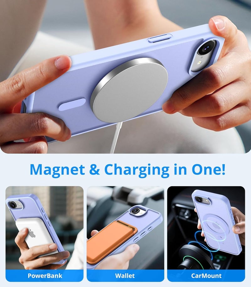 Vansdon Magnetic for iPhone 16e / iPhone 17e Case with 1 Protective Glass, Compatible with Magsafe, Military Standard Drop Protection, Translucent Matte Back, Shockproof Mobile Phone Case, Light - Image 4
