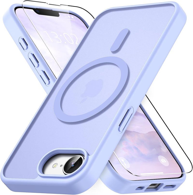 Vansdon Magnetic for iPhone 16e / iPhone 17e Case with 1 Protective Glass, Compatible with Magsafe, Military Standard Drop Protection, Translucent Matte Back, Shockproof Mobile Phone Case, Light - Image 1