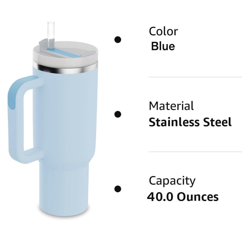 VENEXA Tumbler with lid and Straw 1200ml Cup Holder Car Gym Yoga Travel Stainless Steel Vacuum Insulated Flask Mug Quencher for Water Iced Tea Coffee or Protein Shake Sky Blue 40 oz - Image 2
