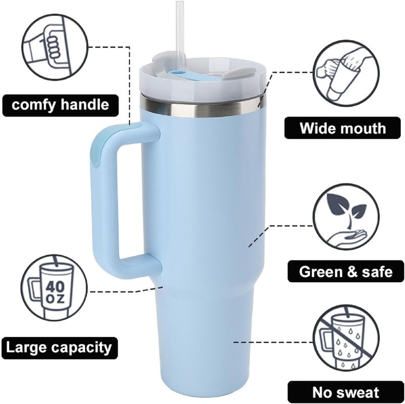 VENEXA Tumbler with lid and Straw 1200ml Cup Holder Car Gym Yoga Travel Stainless Steel Vacuum Insulated Flask Mug Quencher for Water Iced Tea Coffee or Protein Shake Sky Blue 40 oz - Image 4