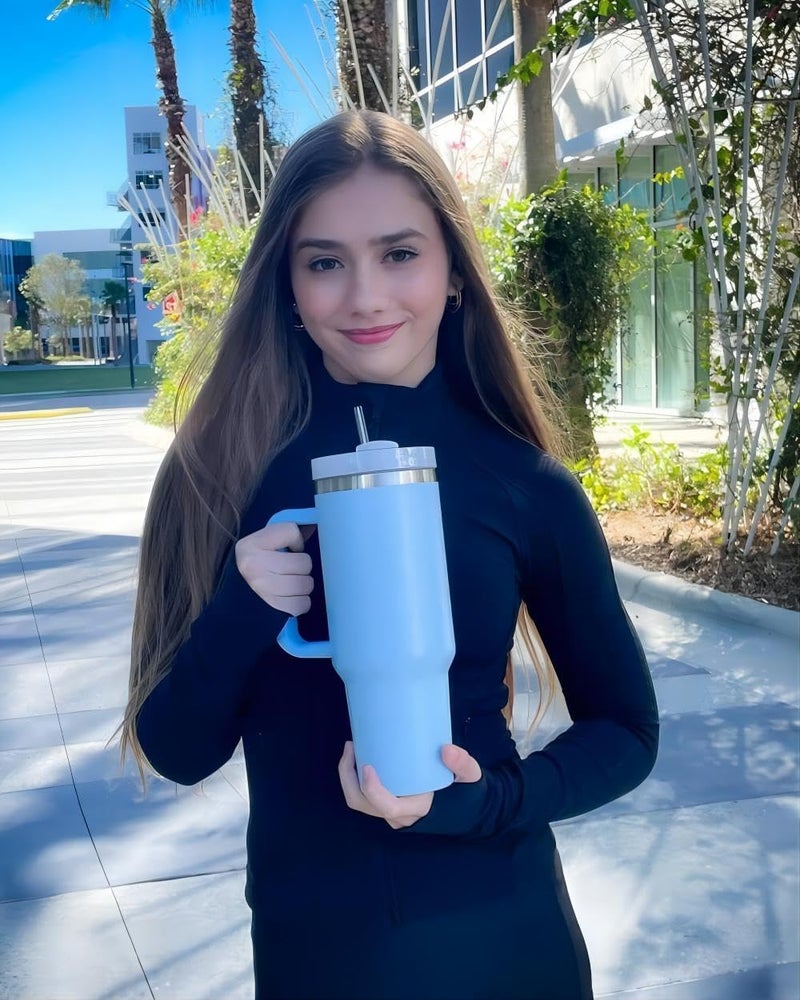 VENEXA Tumbler with lid and Straw 1200ml Cup Holder Car Gym Yoga Travel Stainless Steel Vacuum Insulated Flask Mug Quencher for Water Iced Tea Coffee or Protein Shake Sky Blue 40 oz - Image 5