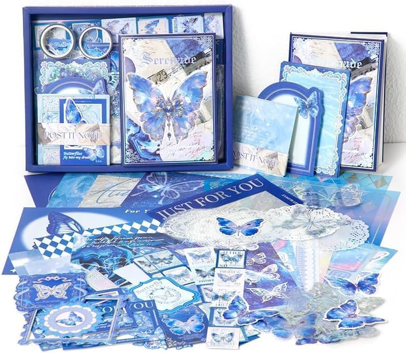 LANLOY 346pcs Journal Supplies Kit Vintage Scrapbook Stickers Art Journaling Bullet Junk Journal Planners DIY Decoration Paper Stickers Craft Kits Notebook Collage Album (Blue - Butterfly) - Image 1