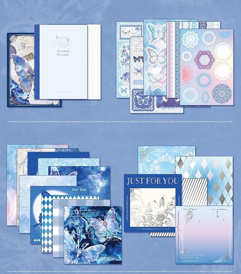 LANLOY 346pcs Journal Supplies Kit Vintage Scrapbook Stickers Art Journaling Bullet Junk Journal Planners DIY Decoration Paper Stickers Craft Kits Notebook Collage Album (Blue - Butterfly) - Image 5