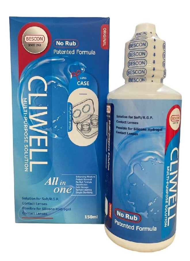 CLIWELL - Multi-Purpose Solution All In One and Plastic Contact Lens Cleaning Tool - 150ml - Image 1