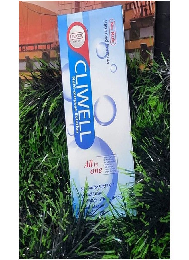 CLIWELL - Multi-Purpose Solution All In One and Plastic Contact Lens Cleaning Tool - 150ml - Image 1