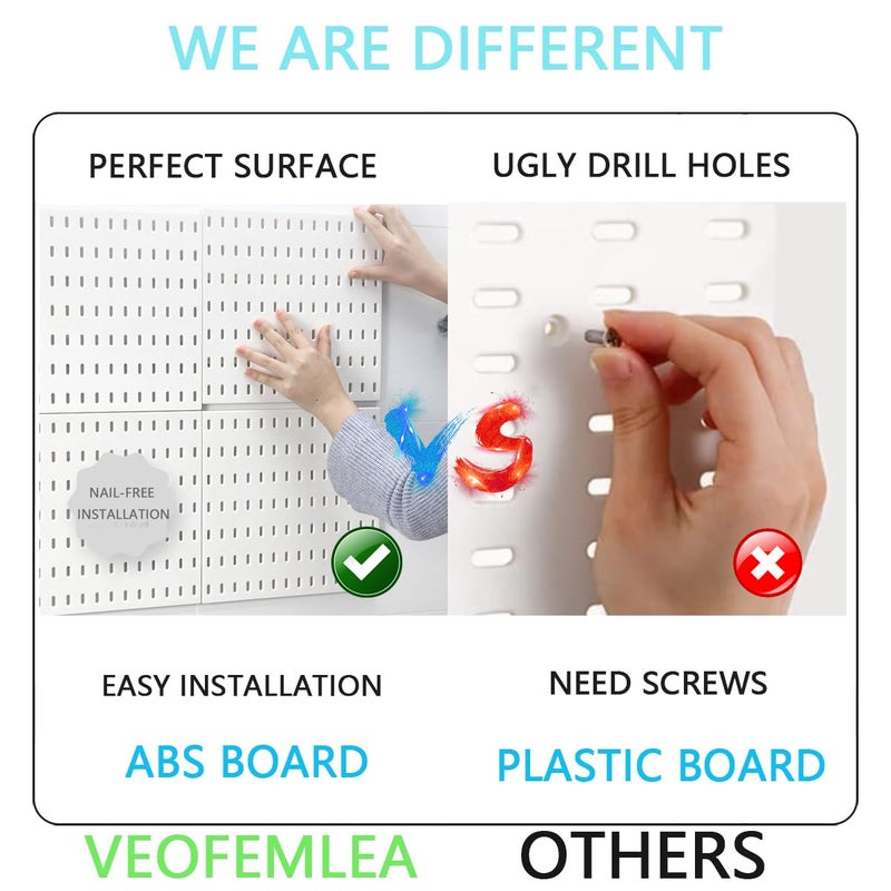 VEOFEMLEA Pegboard Combination Kit, 8 Peg Boards and 30 Accessories Modular Hanging Black Pegboard for Wall, Office Organizer, Keys Holder, Nursery Storage, 44"x22" - Image 4
