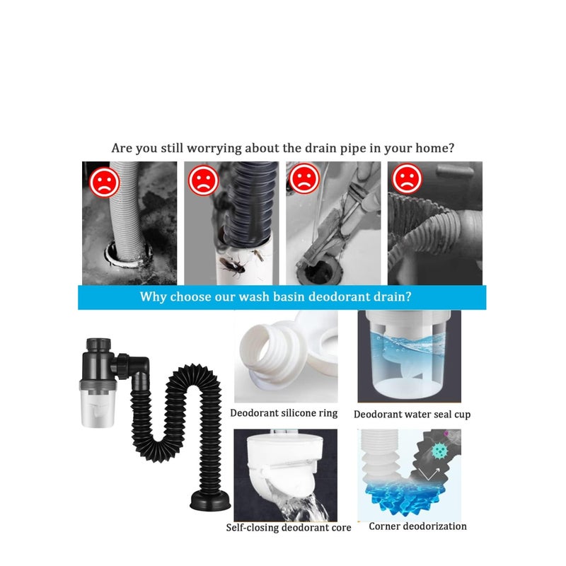 Bathroom Sink Drain Kit Sink Drain Pipe, with Flexible Expandable P-Trap Sink Drain Pipe Tube, Suitable for Bathroom Sink, Kitchen Sink, Garbage Disposal u0026 Shampoo Bowls - Image 2
