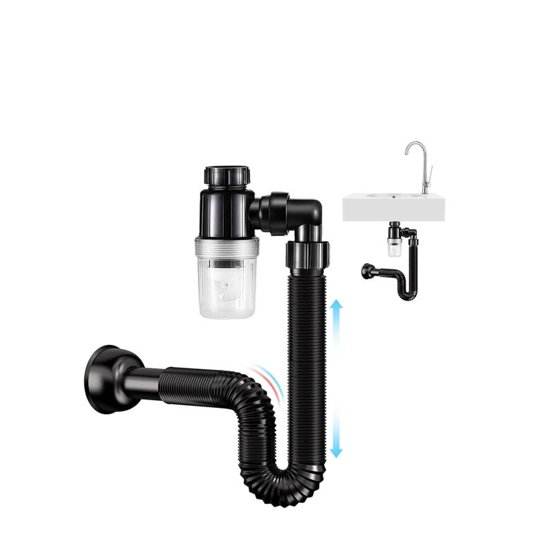 Bathroom Sink Drain Kit Sink Drain Pipe, with Flexible Expandable P-Trap Sink Drain Pipe Tube, Suitable for Bathroom Sink, Kitchen Sink, Garbage Disposal u0026 Shampoo Bowls - Image 1