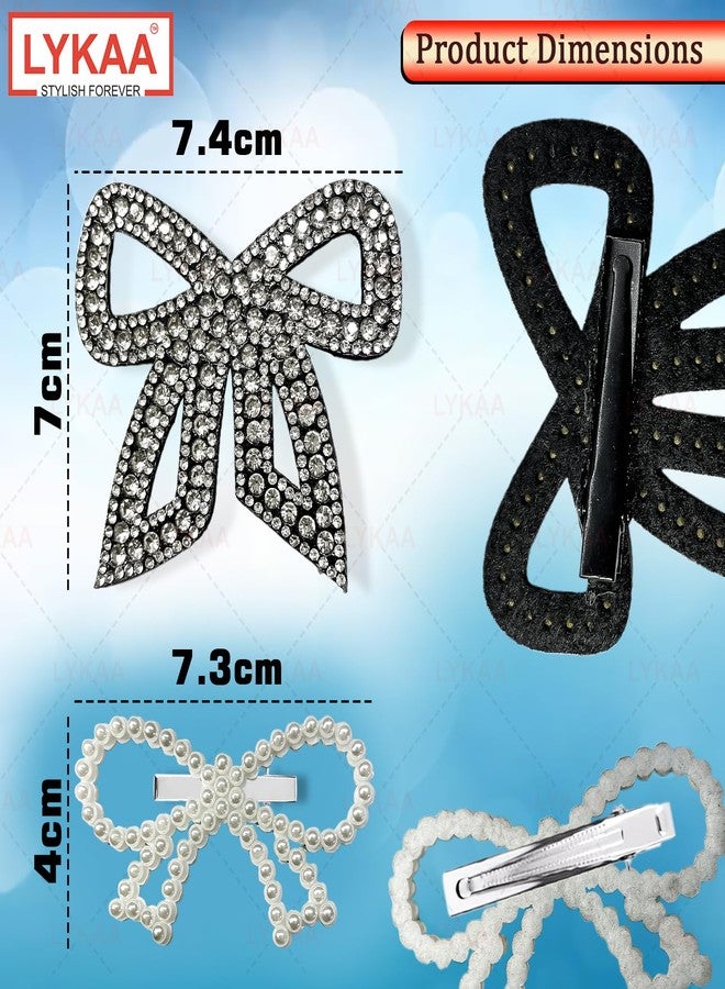 Lykaa 2 Pcs Hair Bows for Woman Beautiful & Stylish Fancy Bow Hair Clips For Girls And Ladies - Pack Of 2 Crystal Stone Studded Hair Accessories - Elegant Hair Pins For Bridal Party Ethnic Hairstyles - Image 2