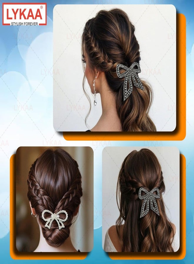 Lykaa 2 Pcs Hair Bows for Woman Beautiful & Stylish Fancy Bow Hair Clips For Girls And Ladies - Pack Of 2 Crystal Stone Studded Hair Accessories - Elegant Hair Pins For Bridal Party Ethnic Hairstyles - Image 4
