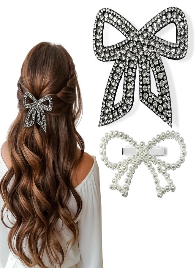 Lykaa 2 Pcs Hair Bows for Woman Beautiful & Stylish Fancy Bow Hair Clips For Girls And Ladies - Pack Of 2 Crystal Stone Studded Hair Accessories - Elegant Hair Pins For Bridal Party Ethnic Hairstyles - Image 1