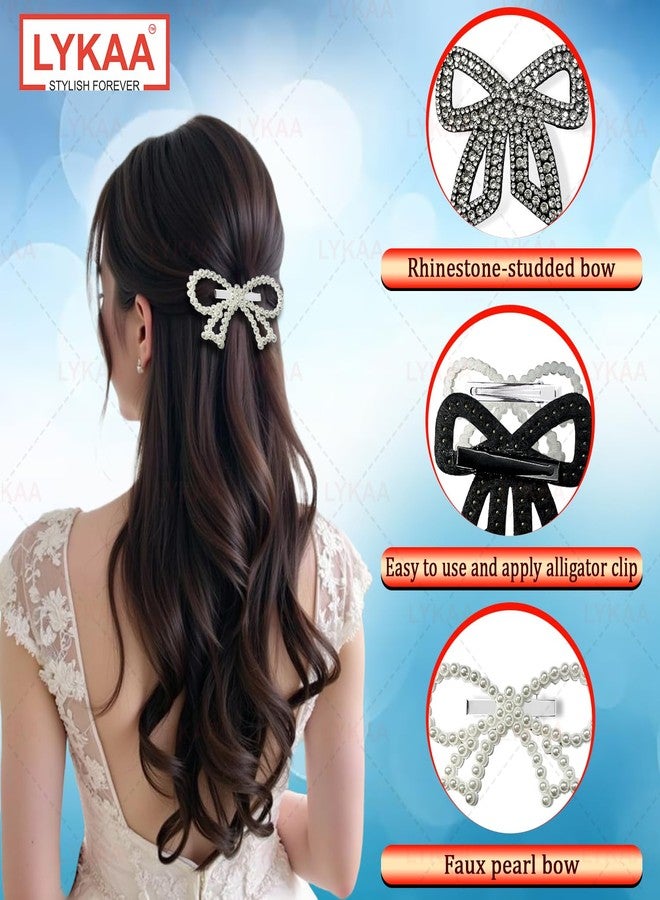 Lykaa 2 Pcs Hair Bows for Woman Beautiful & Stylish Fancy Bow Hair Clips For Girls And Ladies - Pack Of 2 Crystal Stone Studded Hair Accessories - Elegant Hair Pins For Bridal Party Ethnic Hairstyles - Image 3