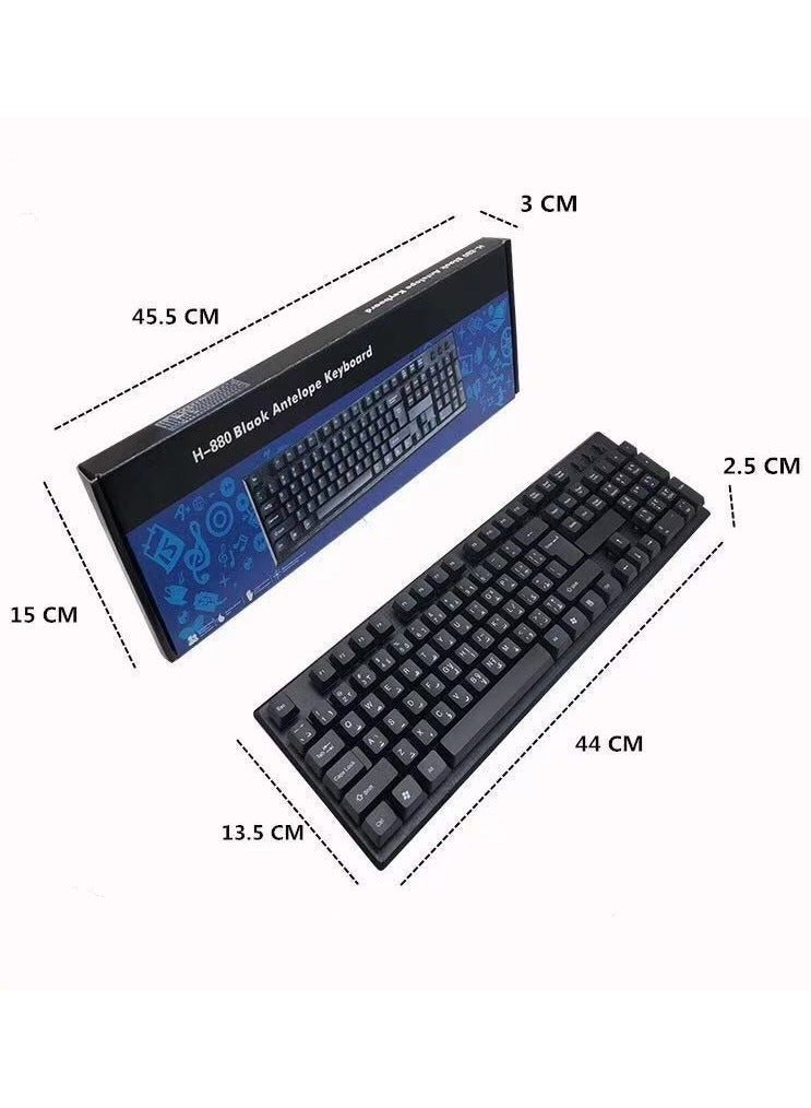 فانكالو لوحة مفاتيح كمبيوتر عربية/إنجليزية USB لجهاز الكمبيوتر/اللابتوب، لوحة مفاتيح سلكية كاملة الحجم، 104 مفاتيح، توصيل USB وتشغيل، سوداء - Image 4