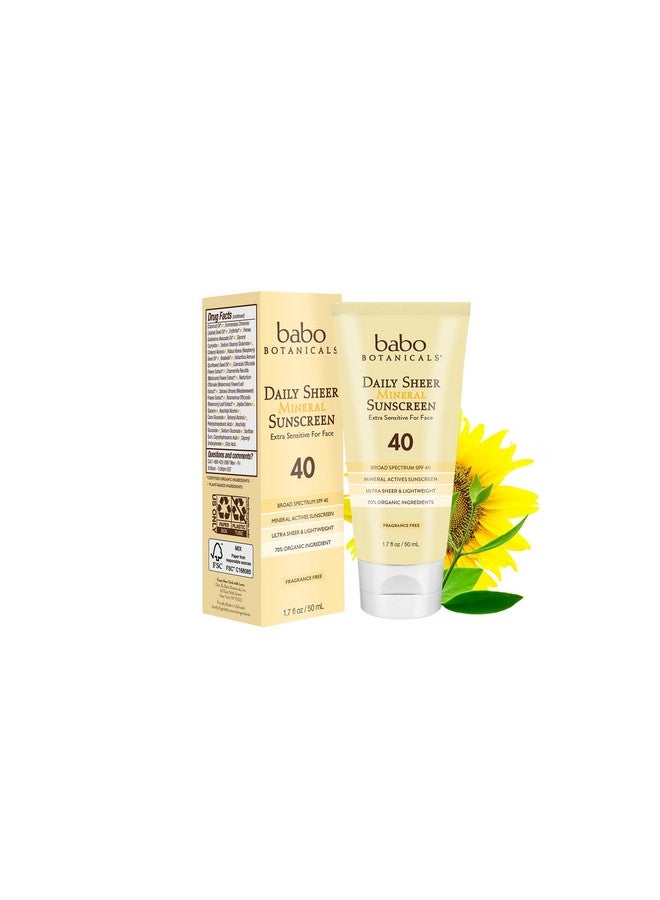Babo Botanicals Daily Sheer Mineral For Face Sunscreen Lotion Spf40 Natural Zinc Oxide & Titanium Dioxide 70% Organic Ingredients Raspberry Oil & Aloe Vera Fragrance Free For All Ages - Image 2