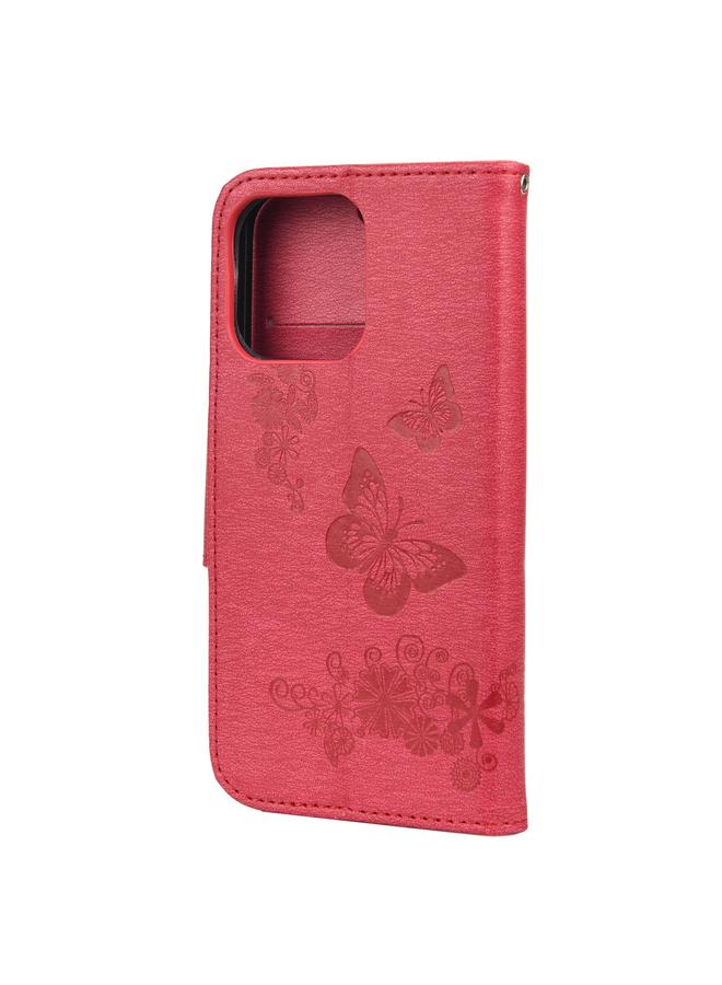 Zaboon Case For iPhone 13 mini Vintage Embossed Floral Butterfly Pattern Horizontal Flip Leather Case with Card Slot & Holder & Wallet & Lanyard - Image 3
