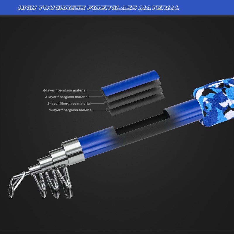 LEOFISHING طقم صنارة صيد الأطفال المحمولة LEOFISHING 2Pack أعمدة صيد قابلة للتمديد للأولاد والبنات مع مجموعة كاملة من صنارة الصيد والبكرة وشبكة الصيد ودلو للأطفال الصغار (أزرق وبرتقالي) - Image 4