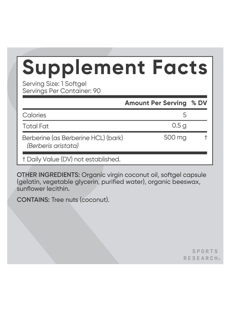 SR Berberine with Coconut Oil 500mg per Serving 90 softgels